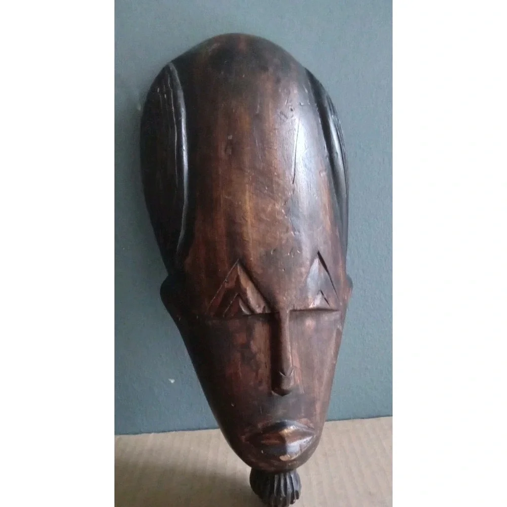 Vintage African Wood‎ Carved Wall Hanging Mask Tribal Art Decor